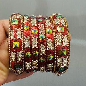 Elegant Red and Gold Bangle Set